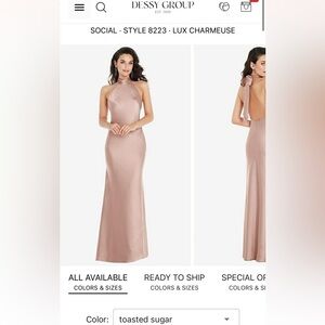 NWT DESSY SCARF TIE HIGH-NECK HALTER MAXI SLIP DRESS